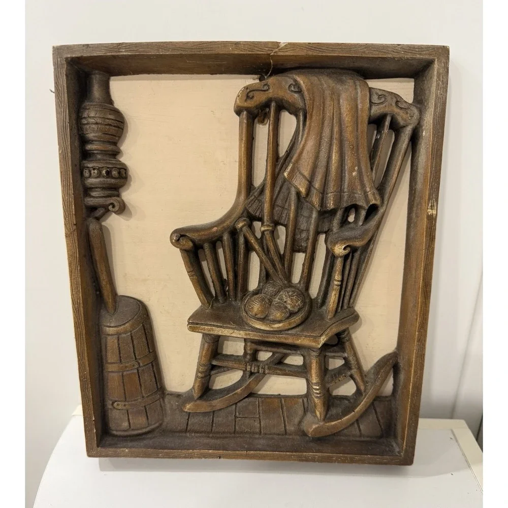 Vintage Burwood Country Wood Wall Plaque Rocking Chair Cottagecore 9-1/2
